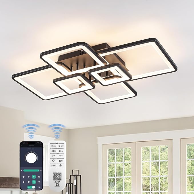 Modern LED Ceiling Light 31" 75W 2134LM Ceiling Light for Bedroom | 3000-6500K Remote Control APP Adjustable Color Temperature Brightness Memory Function Night Light Living Room Kitchen Timer