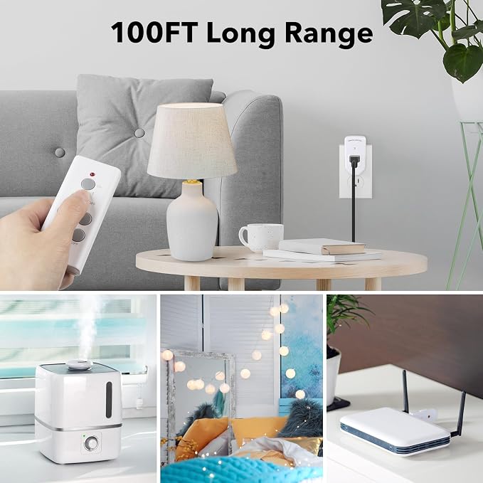 BN-LINK Wireless Remote Control Outlet Electrical Switch for Lights, Fans, Christmas Lights, Small Appliance, 100ft Long Range White 10A/1200W, 1 Remote + 1 Outlet, ETL & FCC Certified