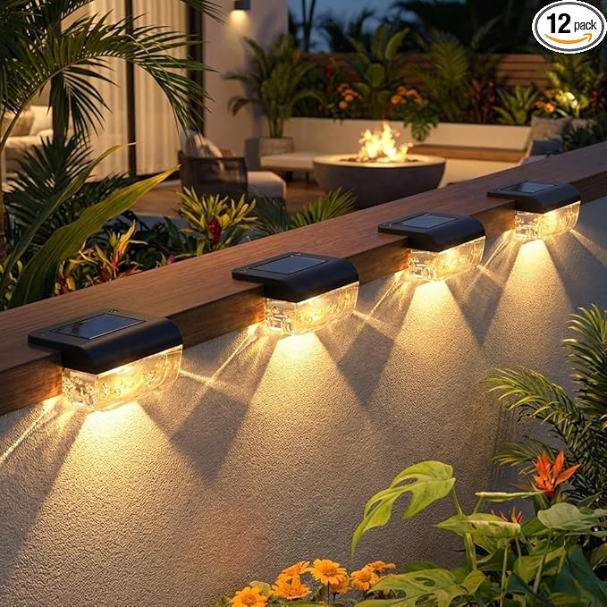 Solar Deck Lights 12 Pack, Solar Lights Outdoor Waterproof for Outside, Stairs, Step, Fence, Yard, Garden, Patio, Pool, Railing (Warm White)