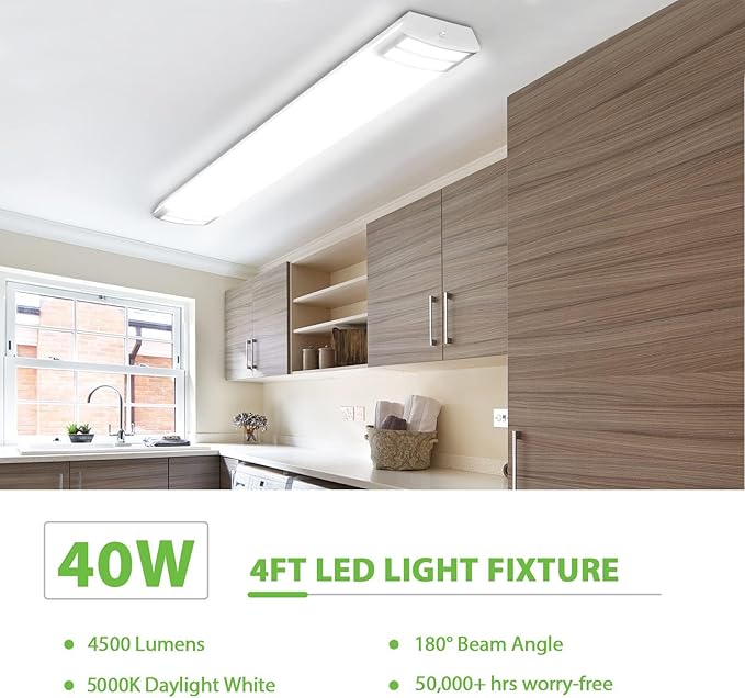 ANTLUX NTLUX 4FT LED Flush Mount Puff Lights, 40W 4500LM, 5000K Daylight White, 48 Inch Linear LED Kitchen Ceiling Lighting Fixtures for Laundry, Craft Room, Fluorescent Light Replacement