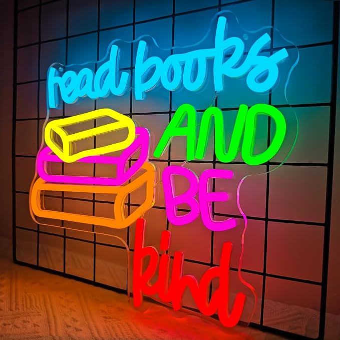 Read Books And Be Kind Neon Sign Reading Led Sign for Classroom Wall Decor Dimmable Colorful Books Neon Light for Library Decor Birthday Gifts For Students Teacher