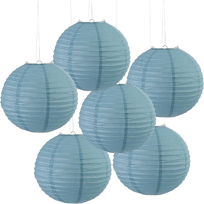Fun Express 12" Medium Slate Blue Hanging Round Paper Lanterns - 6 Piece