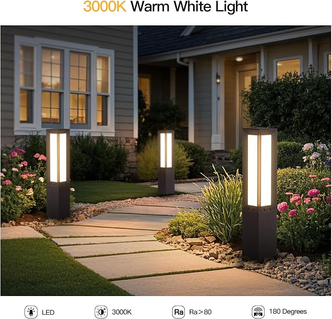 MVBT 32" Landscape Path Light Hard Wired, Outdoor Pathway Lights AC100-240V | IP65 Waterproof Bollard Driveway Lamp, Modern 3000K Standing Lighting Patio Lawn Tall Garden Lantern for Commercial Walkway