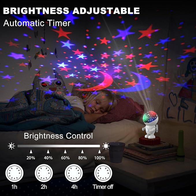 Night Light Projector,Night Light for Kids,Astronaut Star Projector with Timer,Remote, Adjustable Brightness,Energy Halo and 360 ° Rotation