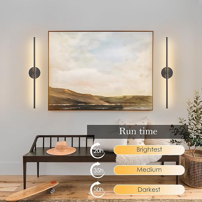 KARTOOSH Battery Operated Wall Sconces Set of Two Wireless Wall Lights | Rechargeable Wall Sconce with Remote 350°Rotate Dimmable 3000K LED Wall Lamp for Living Room, Bedroom