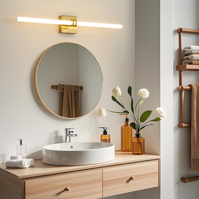Gold Bathroom Light Fixture LED Vanity Light 30" 5CCT Wall Sconce | LED Dimmable Wall Light Modern 360° Lighting, 28W Hardwired Vanity Light for Bathroom Mirror, Flicker-Free Easy Install