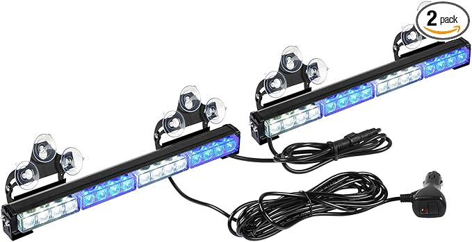 ASPL 2x16.8 inch Emergency Flashing LED Traffic Advisor Strobe Light Bar 32LED 26 Flash Patterns Interior Safety Warning Lights (Blue/White)
