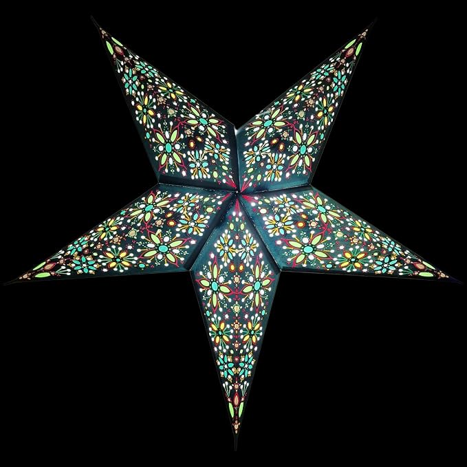 Lantern Lampshade Paper Star Light Shades Large 60cm Hanging Decorations for Christmas Wedding Home Decoration Birthday Party Foldable 5 Pointed Star (Blue, Green, Yellow)