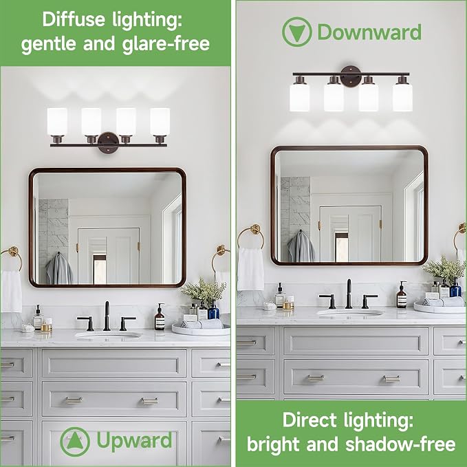 4-Light Bathroom Light Fixtures, E26 Oil-Rubbed Bronze Gold Vanity Lights for Mirror with Textured Milky White Glass Shade, Modern Kitchen Light Fixtures Wall Sconce Light