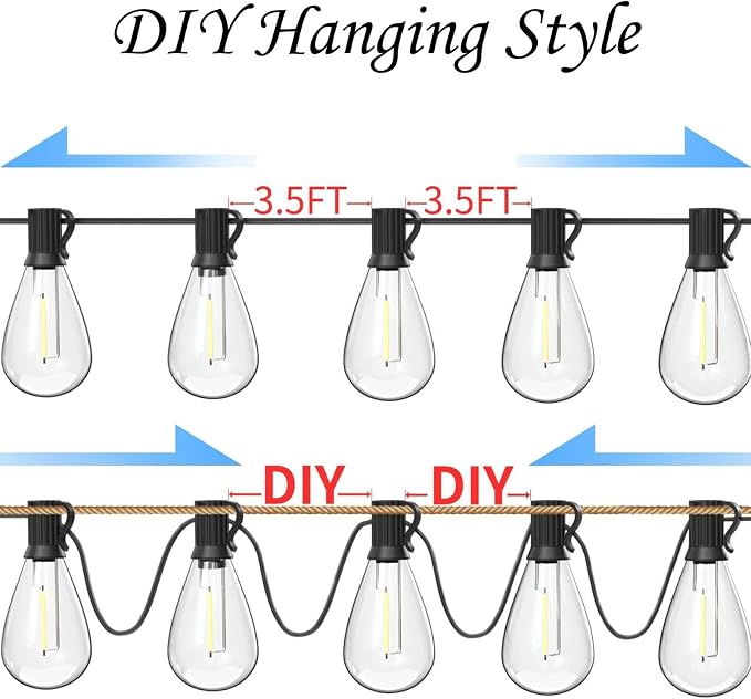 REEMEER 60FT Outdoor String Lights S11 LED Patio with 17 Plastic Bulbs(1 Spare),Waterproof Connectable Hanging Lights for Backyard Porch Balcony Party Decor