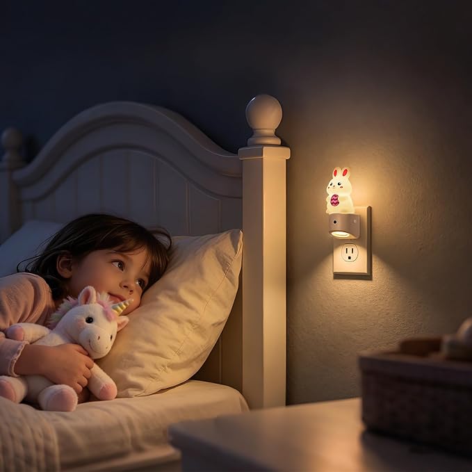 Night Light for Kids,Bunny Night Lights Plug into Wall,2 Pack | 8 Colors+ Soft White 3000K Nightlight,Dusk to Dawn Sensor,Nightlights for Kids Room Bedroom,Birthday Gift,2 Packs