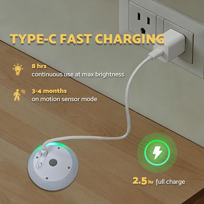 DAZZY DOT Rechargeable Night Light Motion Sensor, 2 Pack Stair Lights | 3 Color Temperature, Dimmable, Magnetic, Stick On Backlit Night Lights for Wall, Stairs, Bedroom, Bathroom, Hallway, Nursery
