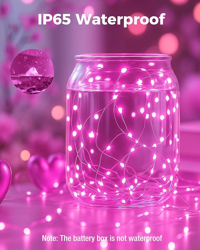 btfarm 12 Pack Fairy Lights Battery Operated, 7FT 20 LED Mini String Lights Waterproof Silver Wire for Mason Jars Centerpiece Table Crafts Bedroom Christmas Decoration, Pink