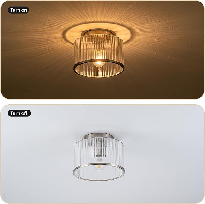 MAYNA Modern Nickel Semi Flush Mount Ceiling Light Fixture, 1-Light Glass Ceiling Light, Hallway Light Fixtures Ceiling Mount for Kitchen Entryway Bedroom Laundry Room