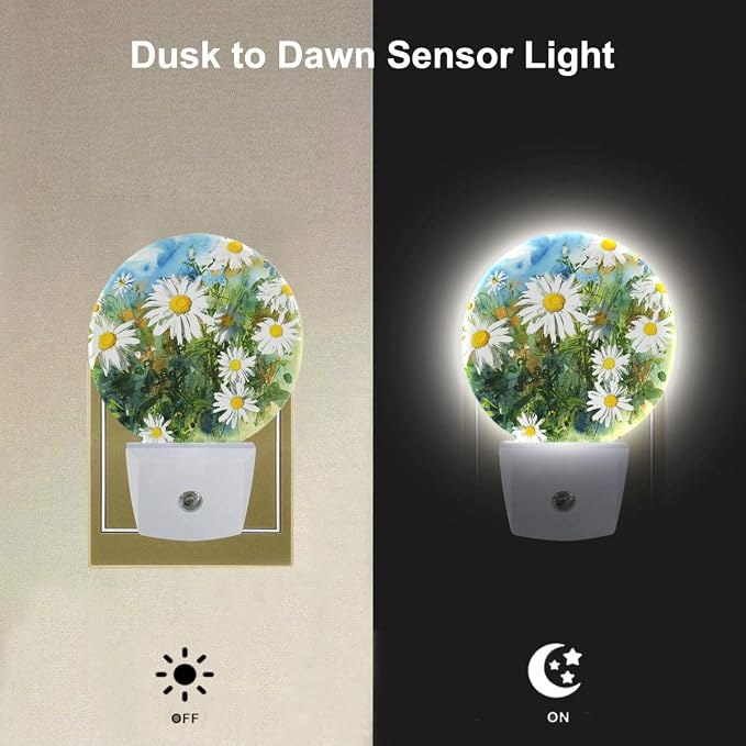 EKOBLA Daisy Night Light, Spring Garden White Daisy Night Lights Plug Into Wall with Dusk to Dawn Sensor, 0.5W LED Lamp, 0.5W Sleep Friendly