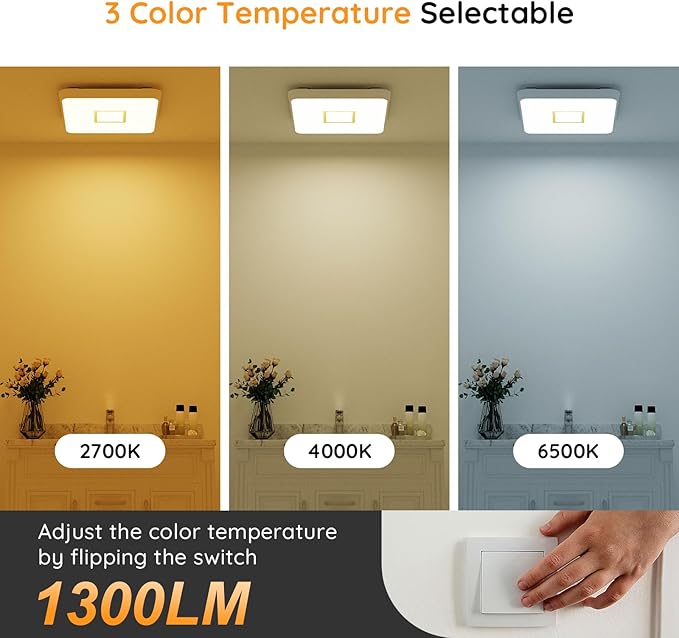 Fitop Bathroom Exhaust Fan with Light, 110 CFM Ultra Quiet 1.0 Sones Bathroom Vent Fan, Nightlight & 1300LM LED Light 2700K/4000K/6500K, Light Memory Function, ETL Certified – Gold, 7 Inch