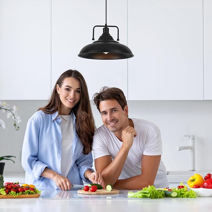 Black Pendant Light, Large Pendant Light 15.7" 1 Pack, Modern Farmhouse Pendant Lighting, Kitchen Pendant Lights, Pendant Lights Kitchen Island for Kitchen, Living Room