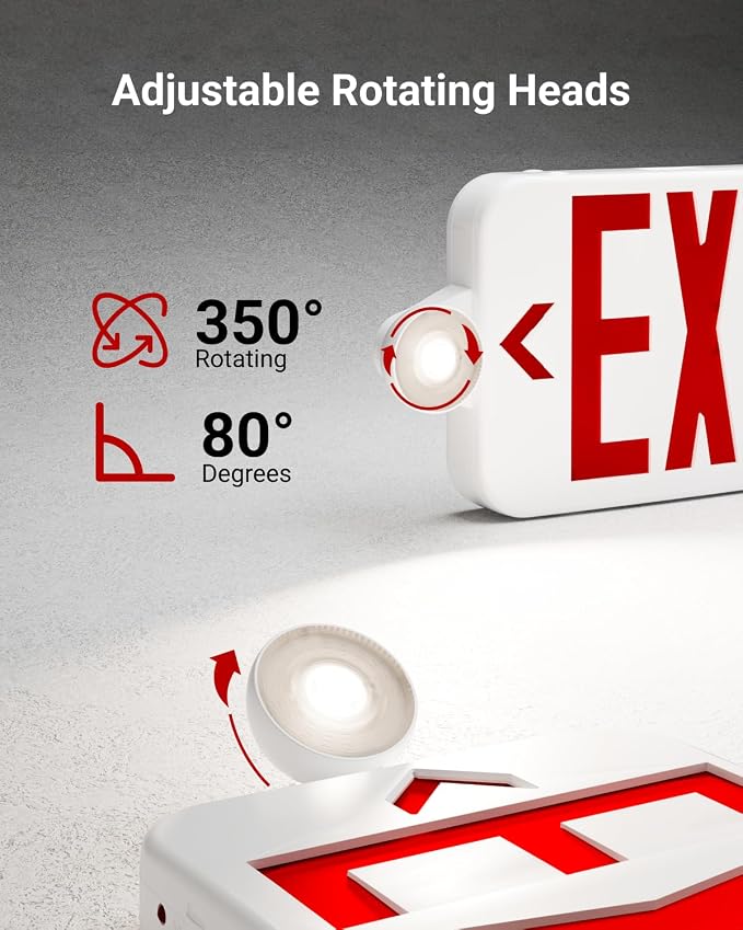 Sunco 60 Pack Red Exit Signs with LED Emergency Lights & Backup Battery | 120-277V Wall/Ceiling Mount, Two Adjustable LED Lights, Commercial Safety Lighting, 90 Minute Battery, 94V-0 Fire Resistant