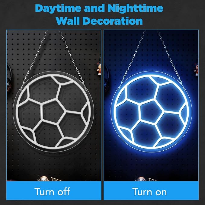 Soccer Neon Sign for Wall Decor, Dimmable Soccer LED Sign with USB Powered ON/OFF Switch, 12 x 12 In Football Neon Light for Boys Bedroom, Game Room, Living Room, Club, Soccer Gifts for Kids Teens