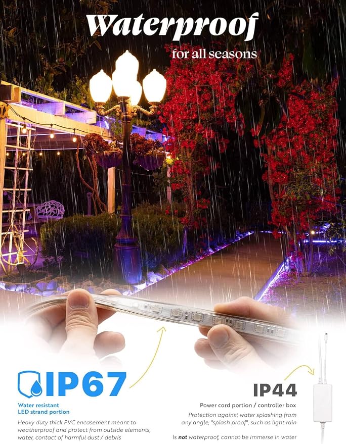 LED Flat Strip Rope Lights 150 ft Waterproof Color Changing for Outdoor & Indoor Use - Flexible Dimmable Lighting with 2 Remote Controller 16 Colors & Multi Modes