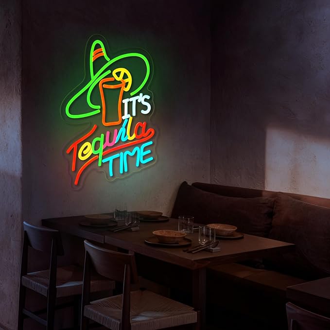 It's Tequila Time Neon Sign Tequila Time Neon Sign for Wall Decor Mexican Tequila USB Dimmable LED Neon Lights for Beer Bar Kitchen Restaurant Home Pub Party Man Cave Club Shops Hotel Store Business Gift