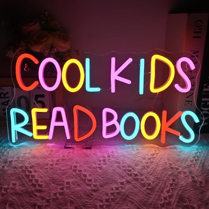 Cool Kids Read Books Neon Sign Reading Corner for Kids Neon Signs for Wall Decor LED Light Library Classroom Book Club Christmas Gift for Teens