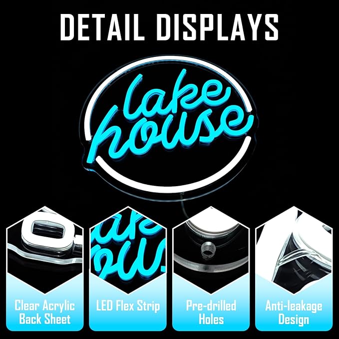 Lake House Neon Sign Dimmable LED Neon Light for Lake House Decor Lake Life Light up Signs Led Neon Signs for Lakeside Holiday Wall Decor