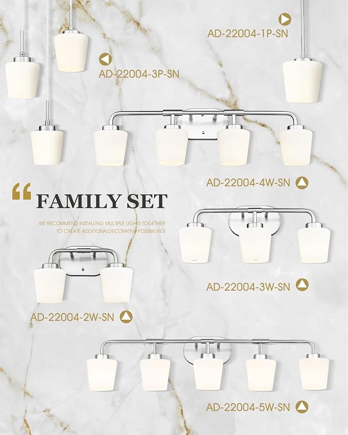 Bathroom Light Fixtures Over Mirror, 5-Light Brushed Nickel Vanity Lighting Fixtures with Milk White Glass, 38inch Farmhouse Wall Sconces Lighting, AD-22004-5W-SN
