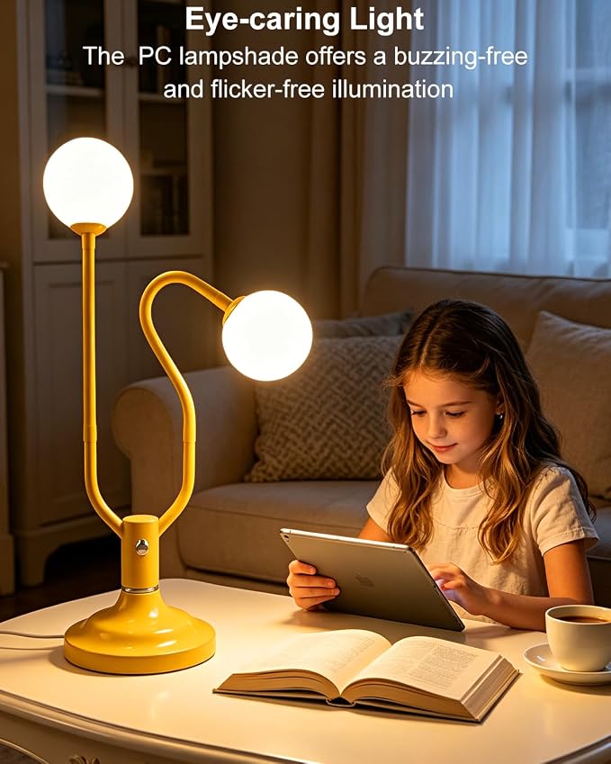 Yellow Globe Table Lamp Dimmable Magic DIY Arms G9 Bulbs Included | Nightstand Modern Desk Lamp Vintage Ambient Night Light Warmwhite Kids Bedside Lamps for Living Room Bedroom Nursery Gift