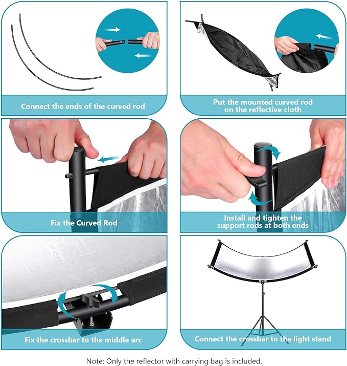 Neewer U-Type Light Diffuser Reflector for Studio and Photography Situation with Carrying Case, Arclight Curved Reflector 167 x 61 cm in Black/White/Gold/Silver (Light Stand Not Included)