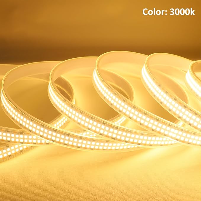 LED Strip Lights Warm White 3000K Double Row DC12V 16.4ft/5m IP67 | 2835 SMD 2400LEDs Bright LED Tape Light Flexible Dimmable Ribbon Lamp Waterproof Outdoor Lighting (No Adapater and Dimmer)