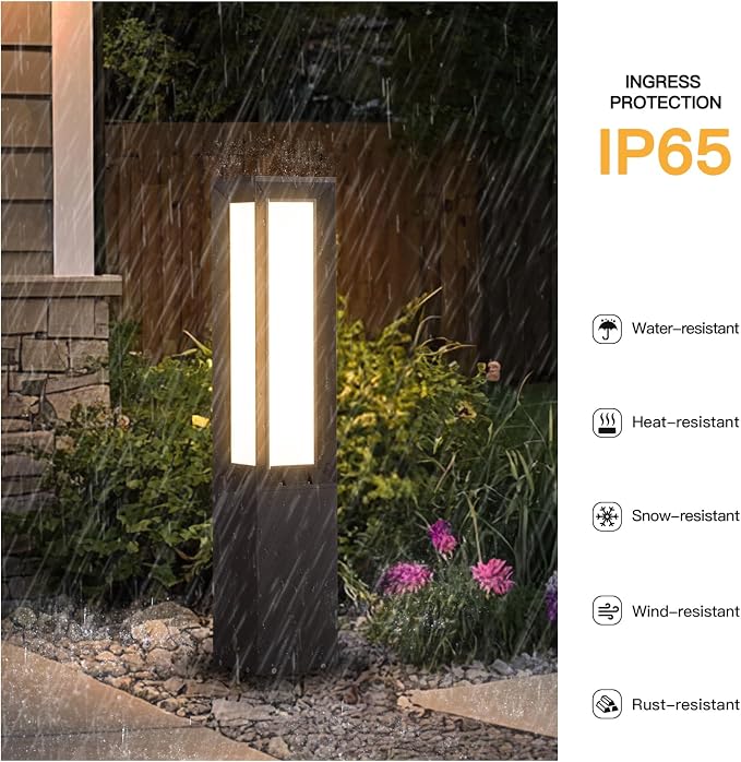 MVBT 32" Landscape Path Light Hard Wired, Outdoor Pathway Lights AC100-240V | IP65 Waterproof Bollard Driveway Lamp, Modern 3000K Standing Lighting Patio Lawn Tall Garden Lantern for Commercial Walkway