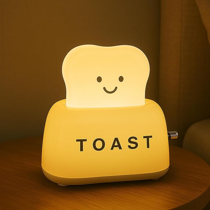 Cute Cartoon Toaster Night Light Table Lamp Desktop Lighting Ornaments Nursery Kids Toys LED Nightlight Gifts Bedroom Decor Yellow