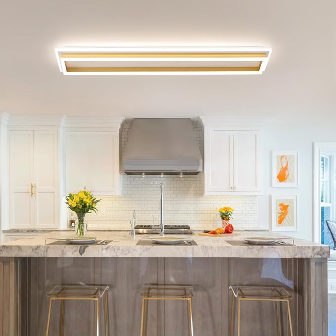 Dimmable Led Ceiling Light with Remote Control Modern Linear Flush Mount Ceiling Lighting Fixture Acrylic Long Ceiling Lamp for Living Room Kitchen Dining Room Hallway (Gold,39.3inch)
