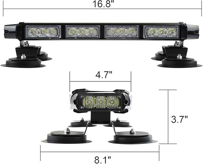 ASPL 16.8 Inch LED Strobe Flashing Light Bar, 26 Flashing Modes High Intensity Emergency Hazard Warning Beacon Lights with Magnetic Base for Car Trucks Trailer Roof Safety (White)