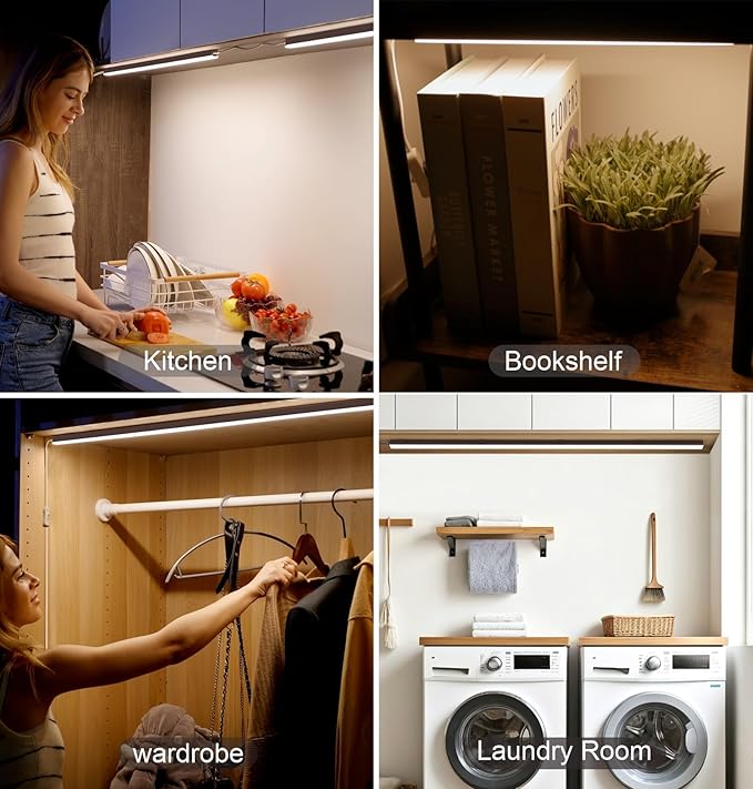 Under Cabinet Lighting Plug in, 24 Inch 1 Pc, Linkable AC120V 3CCT 3000K/4000K/5000K Ultra Slim, LED Under Cabinet Lights for Counter Light, Kitchen, Shelf, Sink, Workshop, Desk, Bronze