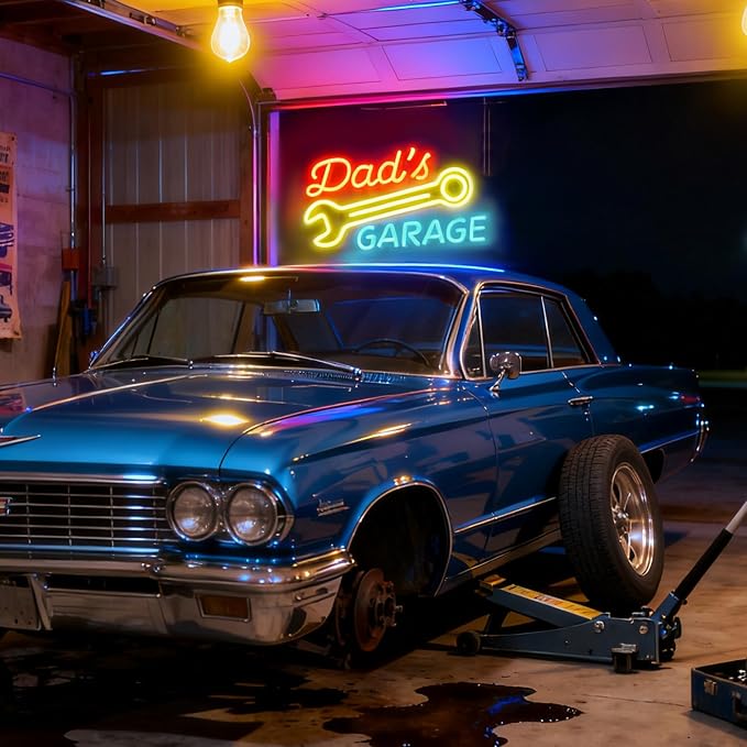 Dad's Garage Neon Sign for Garage Workshop Man Cave Wall Decor | Dimmable LED Garage Neon Sign for Basement Bar Office Auto Repair Shop Dad Father Mechanic Car Lover Gift Decor