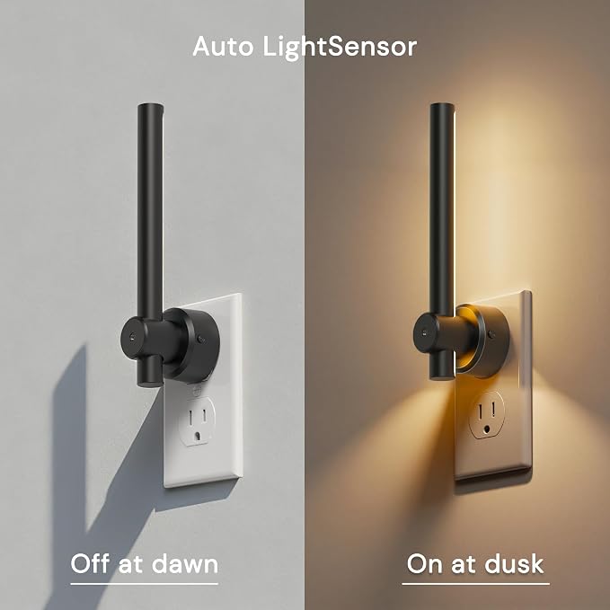 L LOHAS LED Night Light Plug in, 2Pack Dimmable Night Lights Plug into Wall | 330°Rotating Nightlight with Dusk to Dawn Sensor, Soft White, 0-100LM Modern Black Nightlights for Bathroom Mirror Restroom