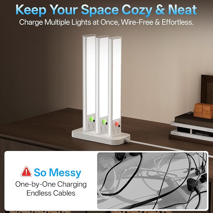 Under Cabinet Lighting with Charging Station,Battery Operated 3Pack | Motion Sensor Light Indoor with Remote,3color Dimmable Closet Light Rechargeable Wireless,Under Counter Lights for Kitchen