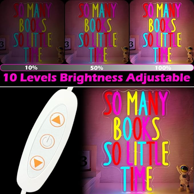 So Many Books So Little Time Neon Sign Classroom LED Sign for Wall Decor USB Powered Reading Neon Light Sign for Library Reading Room Colorful Light Up Books Sign for Teacher Classmate Study Neon Wall Art Gifts
