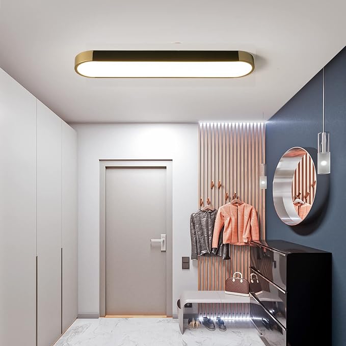 Tioolo Modern Ceiling Light, Dimmable LED Ceiling Light with Remote, 27.5in | Linear Flush Mount Ceiling Light, Black Gold Ceiling Light Fixture, 3000K-6500K, Memory, 36W for Kitchen, Hallway, Closet