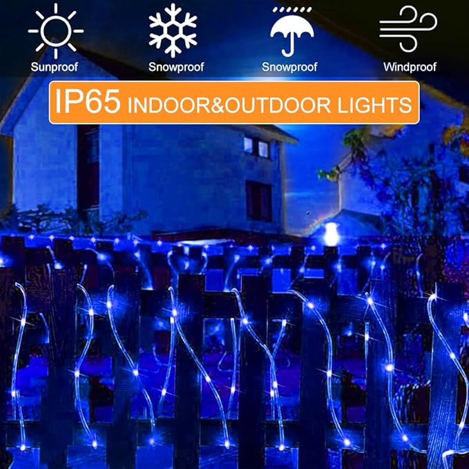 LiyuanQ 300 LED Solar Rope Lights Outdoor 99 FT Bright Solar Garden String Lights Durable 8 Modes Outdoor Fairy Lights Waterproof Solar Garden Decorative Lights (300LED, Blue)