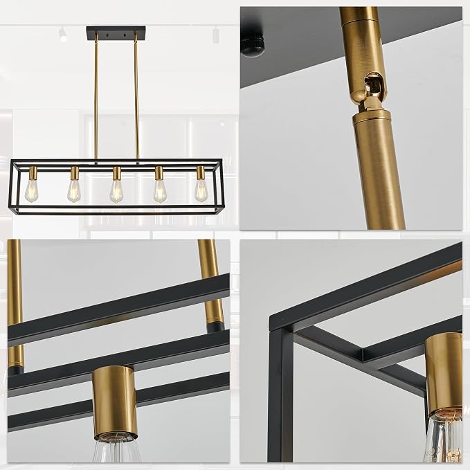 Kitchen Light Fixtures Farmhouse Rectangle Chandeliers Dining Room Light for Dining Rooms, Light Fixture Matte 5-Light Industrial Pendant Lighting