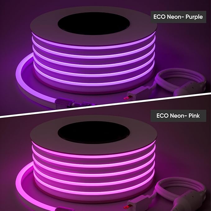 Shine Decor LED Rope Lights AC 120V, Connectable & Cuttable Dotless 120LEDs/M Eco Neon Strip Lighting, ETL IP65 Waterproof & Weather-Resistant for Home Commercial, 8x16mm, Pink, 82FT