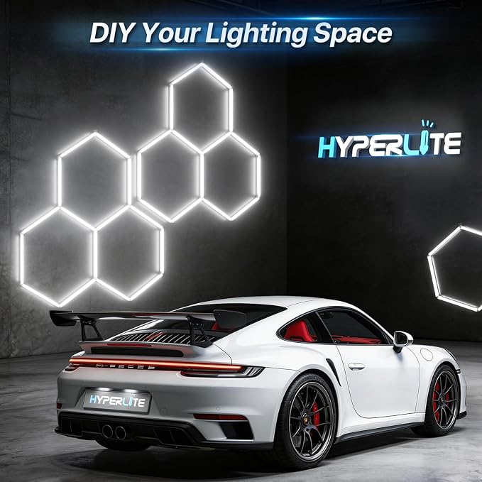 HYPERLITE Gen II Hexagon Garage Lights: 245W 24500LM 8 Grids Hexagon Led Light, 6500K Ultra Bright Honeycomb Hex Lights, Durable Design for Garage, Shop, Basement, Barber, Homegym