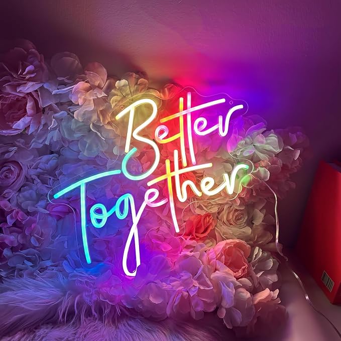 Ulalaza RGB & Color Flow Effect Better Together LED Neon Sign with Remote Control Music Sync Timer Setting LED Acrylic Light for Wall Party Décor Bedroom Bar Wedding Home Birthday USB Powered