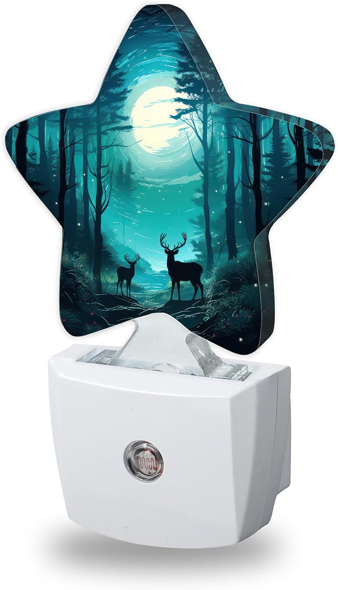 Night Lights Plug Into Wall Decorative,Fantasy Forest Deer Nightlights for Kids Bedroom, Starry Moon Night Energy Efficient Dusk-to-Dawn Sensor Sleep Friendly Lamp for Nursery Bathroom