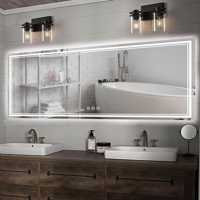 Ratsamee 84x40 Inch LED Bathroom Mirror with Frontlit & Backlit, Lighted Mirror for Bathroom Wall with 3-Color Dimmable & Anti-Fog, Vanity Mirror with Lights