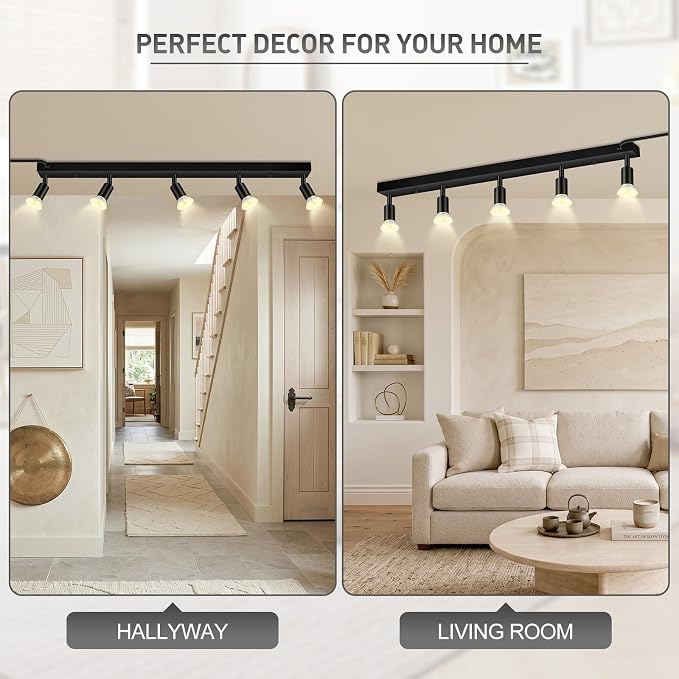 Plug in Track Light,30"Track Ceiling Lighting Fixtures,Black 5 Way GU10 Wall Spotlight, Rotatable Track Head,LED Wall Light for Kitchen Cabinet Gallery Bar Hallway Living Room,Rocker Switch,15 FT Cord