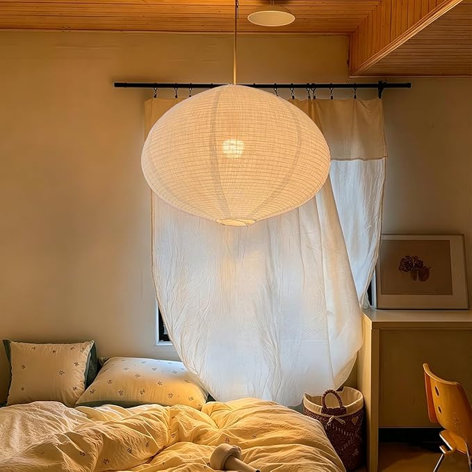 Hanging Lamp shade Oval 20INCH White Linen Pendant Light shade | Can replace paper lantern Handmade Minimalist Hanging Lantern Suitable for the Living room Hallway Bedroom and Kitchen